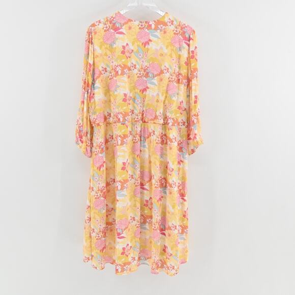 TORRID Dress Size 2X Peach Floral Print Gauze Hi-Lo VNeck Shirred Embroidery - Picture 3 of 15